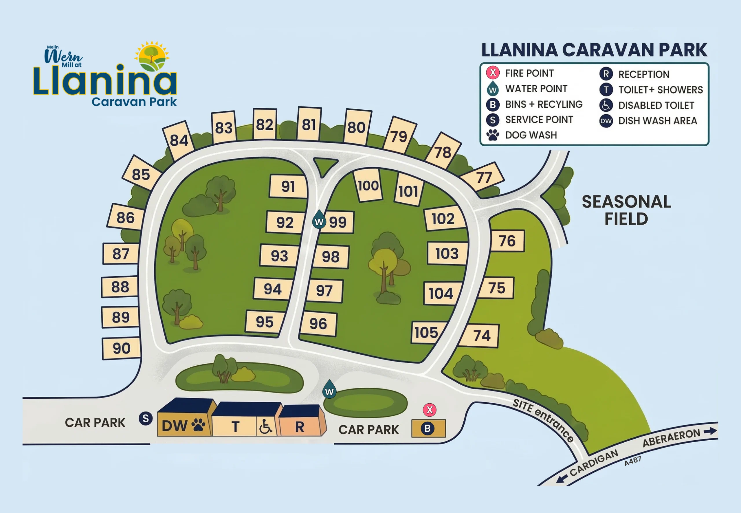 Llanina Caravan Park Site Map